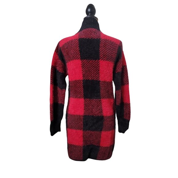 SO Size S Red & Black Buffalo Plaid Check Super Soft Fuzzy Sweater Dress - Picture 5 of 12